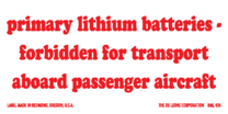 Lithium Batteries - Forbidden for Transport Labels 2" x 4"