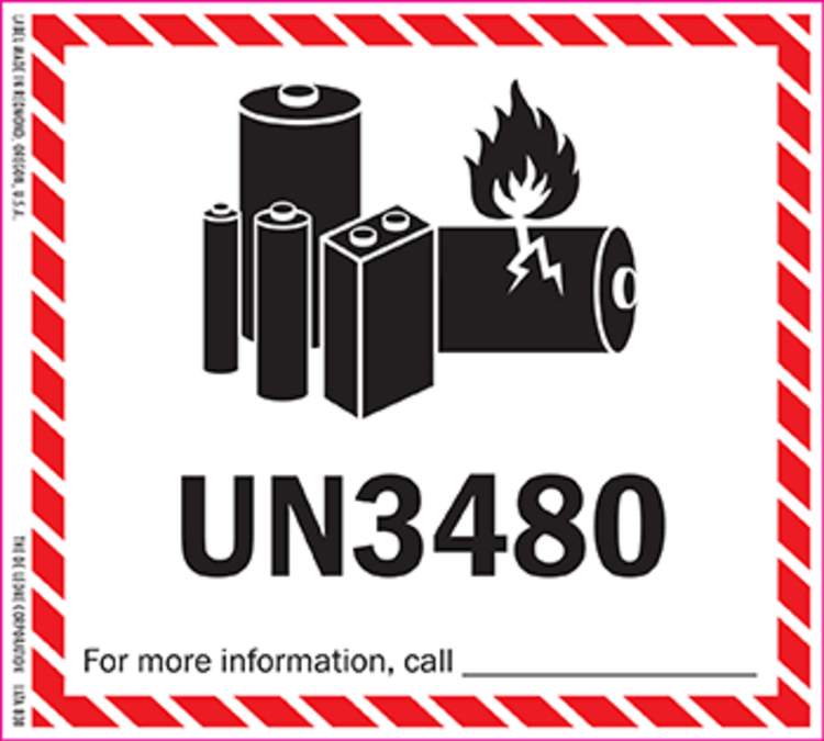 Lithium Battery Handling - UN 3480 Paper Labels Red, White & Black Label Size: 4.5" x 5" QTY: 1000 