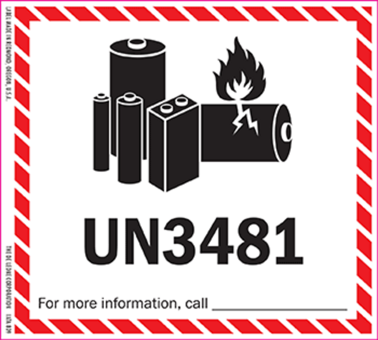 Lithium Battery Handling - UN 3481 Paper Labels Red, White & Black Label Size: 4.5" x 5" QTY: 1000 