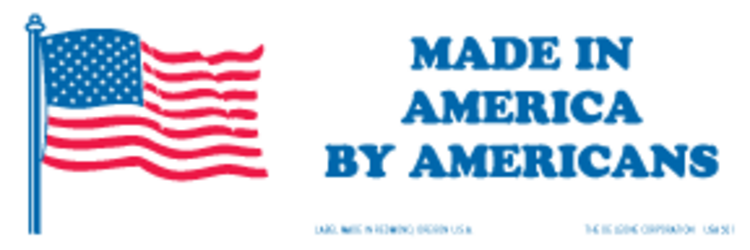 Made in America  by Americans Labels  Red, White & Blue Label Size: 2" x 6"  QTY: 1000 