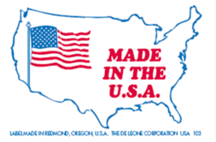 Made in the U.S.A. Labels  Red, White & Blue  Label Size: 1.5" x 2.25" QTY: 1000 