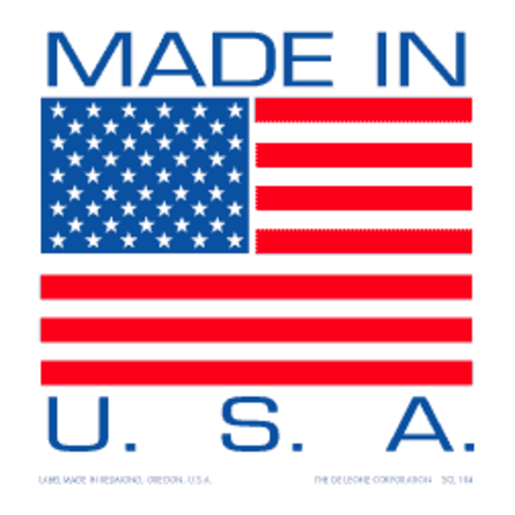 Made in U.S.A. Labels Red, White & Blue Label Size: 1" x 1" QTY: 1000 