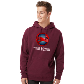 Man wearing custom maroon hoodie