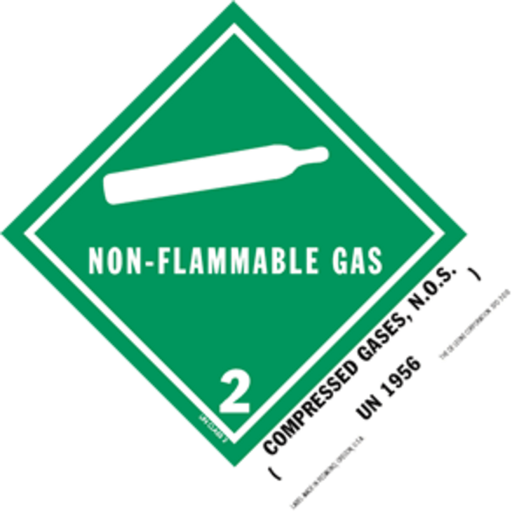 Non Flammable Gas - Compressed Gas HazMat Paper Labels Green, White & Black Size: 5" x 4" QTY: 1000 