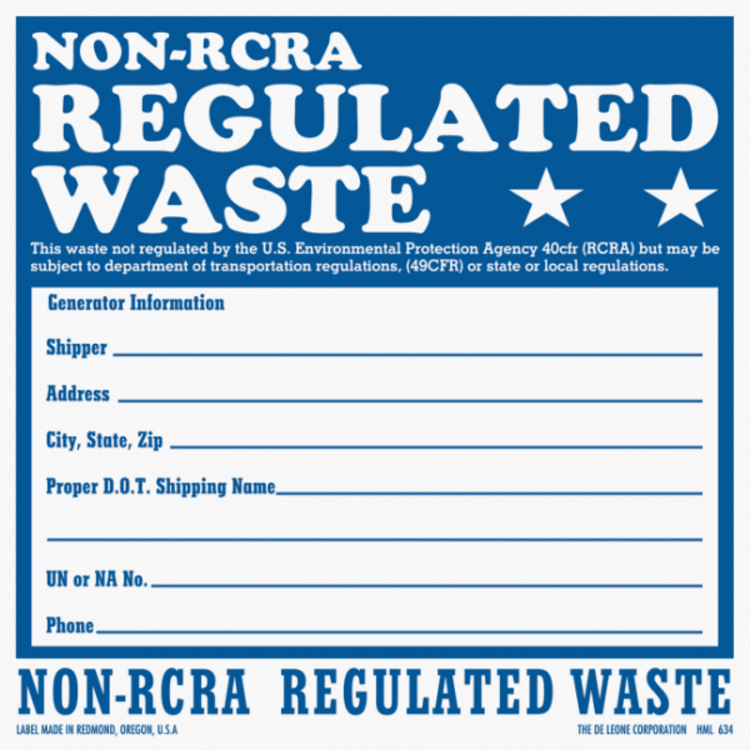 Non-RCRA Regulated Waste - Vinyl Labels 