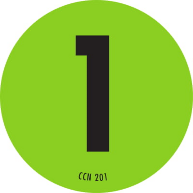 Number 1 Circle Labels Fluorescent Green & Black Label Size: 2" Diameter QTY: 1000 