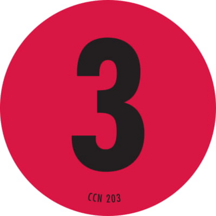 Number 3 Circle Labels Fluorescent Red & Black Label Size: 2" Diameter QTY: 1000 