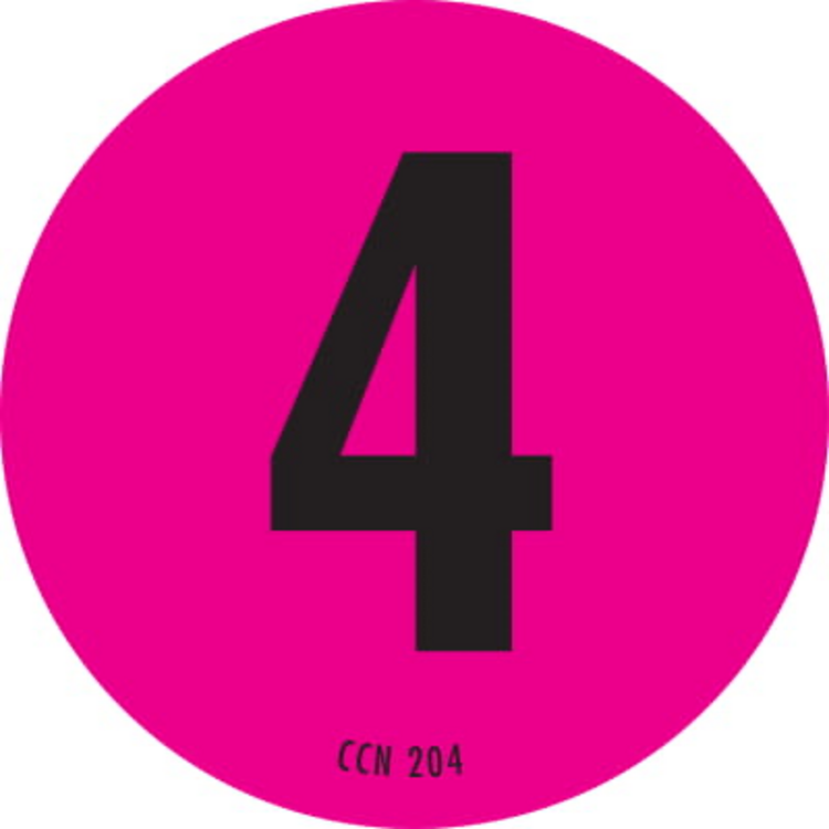 Number 4 Circle Labels Fluorescent Pink & Black Label Size: 2" Diameter QTY: 1000 