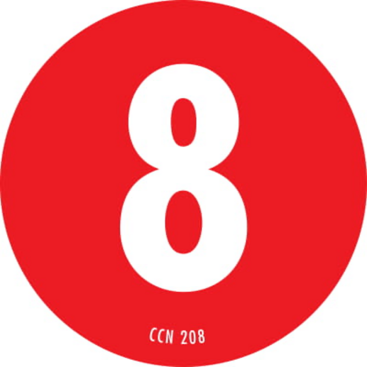 Number 8 Circle Labels  Fluorescent Red & Black Label Size: 2" Diameter QTY: 1000 