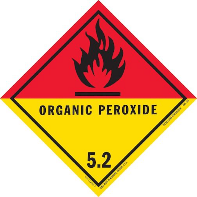 Organic Peroxide Class 5.2  HazMat Paper Labels Red, Yellow & Black Size: 4" x 4" QTY: 1000 