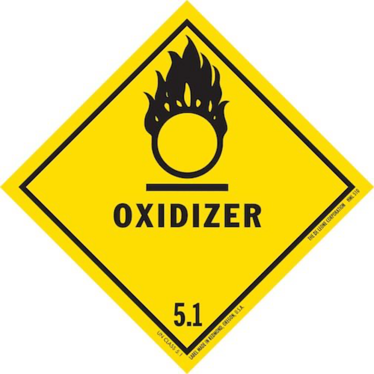 Oxidizer Class 5.1 HazMat Paper Labels Yellow & Black Size: 4" x 4"  QTY: 1000 