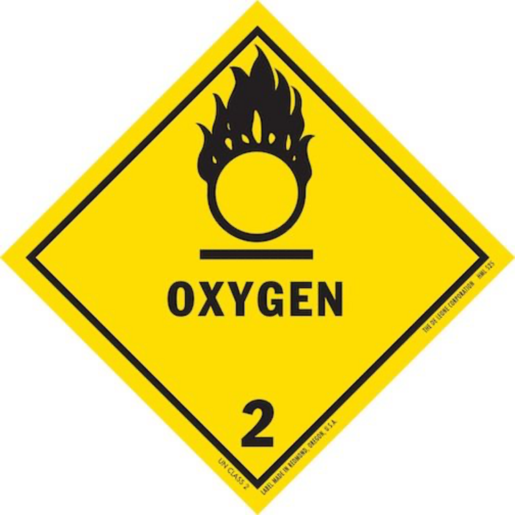 Oxygen Class 2  HazMat Paper Labels Yellow & Black Size: 4" x 4" QTY: 1000 