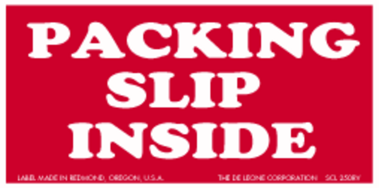 Packing Slip Inside  Paper Labels Red & White Label Size: 2" x 4"  QTY: 1000 