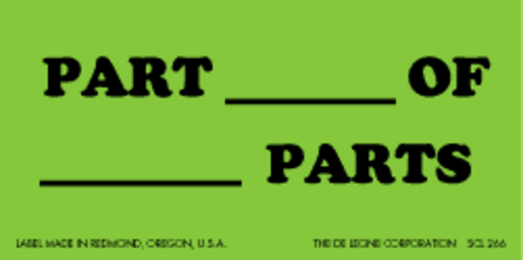 Part __ Of ___ Parts Matte Paper Labels Flourescent Green Label Size: 2" x 4"  QTY: 1000 