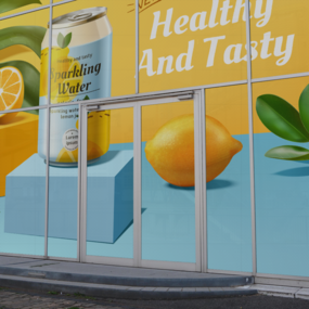 Perforated Film used to advertise beverage on storefront windows