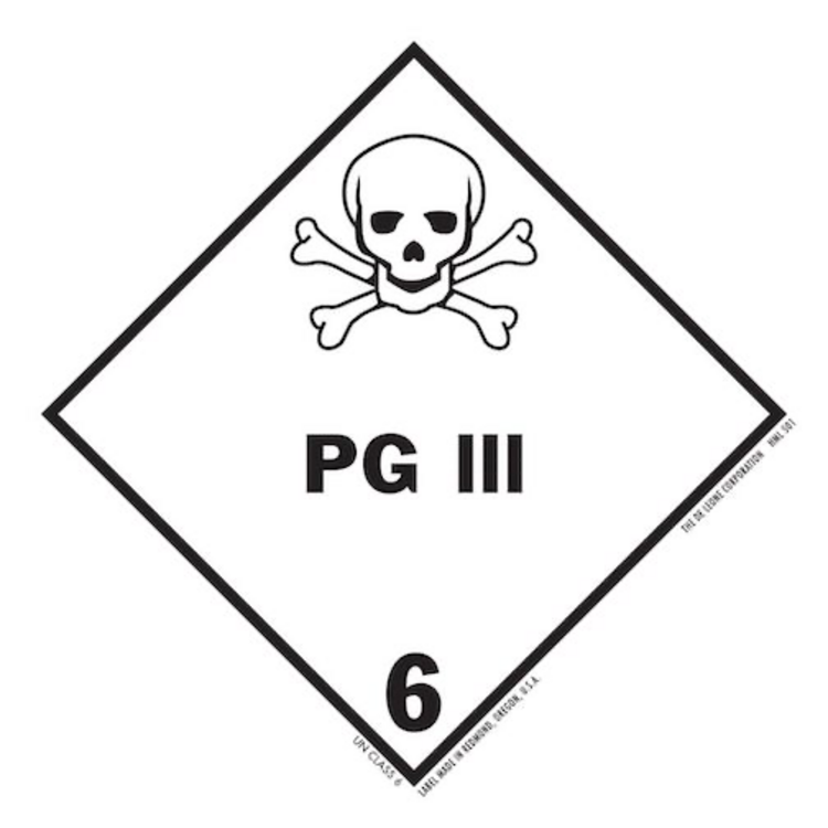 PG III Class 6 HazMat Vinyl Label Black & White Size: 4" x 4" QTY: 1000 