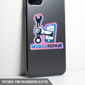 Pink Holographic Glitter Printed Sticker On A Phone