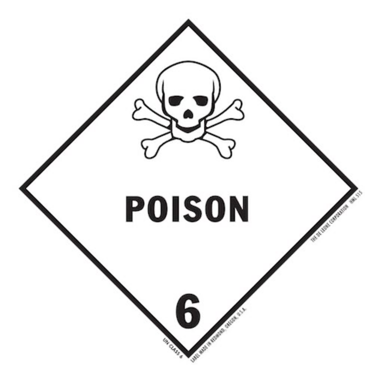 Poison Class 6 HazMat Paper Label Black & White Size: 4" x 4" QTY: 1000 