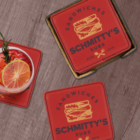 Printed Leatherette Coaster Set for Sandwich Shop