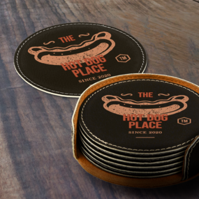 Printed Leatherette Coaster Set for Hot Dog Shop