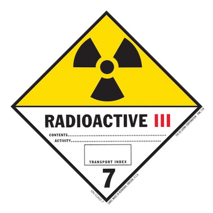 Radioactive III Class 7  HazMat Paper Labels Black, Yellow, Red and White Size: 4" x 4" QTY: 1000 