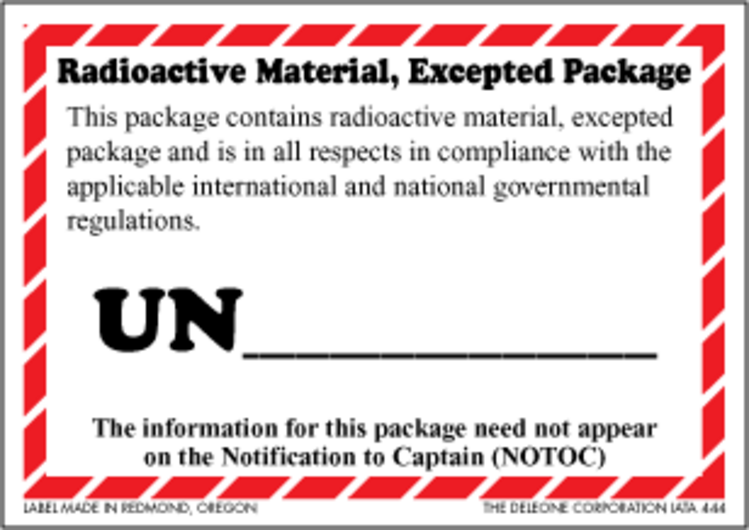 Radioactive Material Excepted Special Handling Paper Labels Red, White. & Black  Label Size: 3" x 4.25" QTY: 1000 