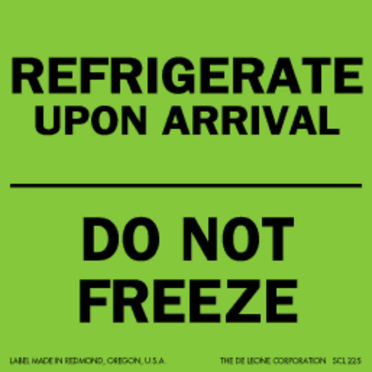 Refrigerate/ Do Not Freeze Matte Paper Labels Fluorescent Green Label Size: 3" x 3"  QTY: 1000 