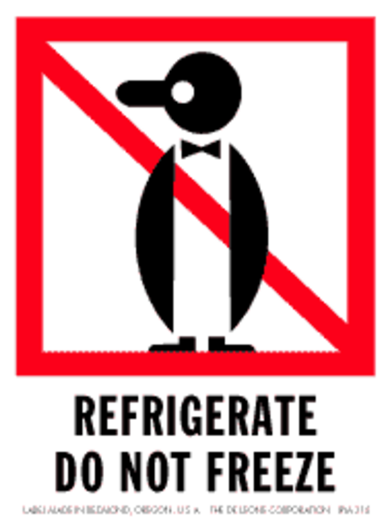 Refrigerate Do Not Freeze Paper Labels  Red, Black & White Label Size: 3" x 4" QTY: 1000 