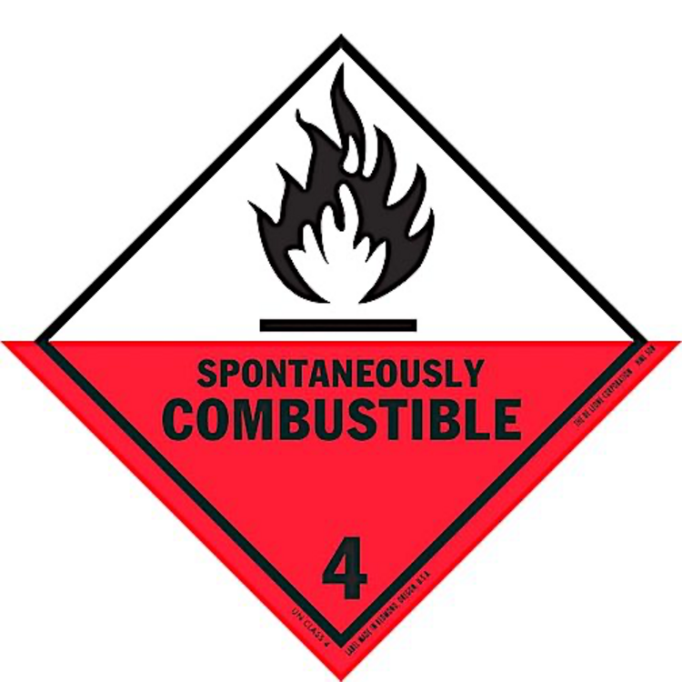 Spontaneously Combustible Class 4 HazMat Paper Labels Red, Black & White Size: 4" x 4" QTY: 1000 