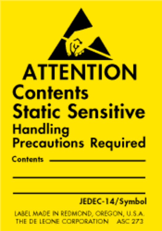 Static Sensitive  Paper Labels Yellow & Black Label Size: 1.75" x 2.5"  QTY: 1000 