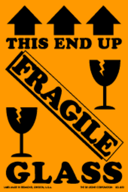 This End Up, Glass  Matte Paper Labels  Fluorescent Orange Label Size: 4" x 6" QTY: 1000 