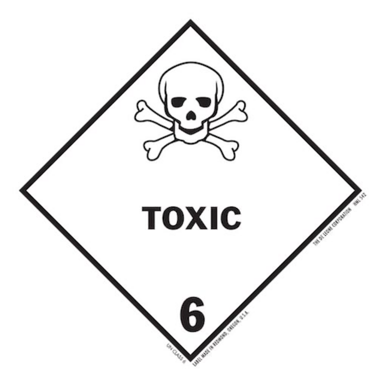 Toxic Class 6 HazMat Paper Labels Black & White Size: 4" x 4"  QTY: 1000 