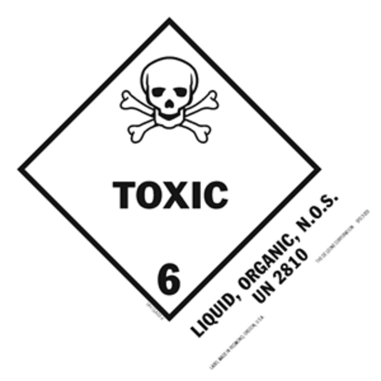 Toxic - Toxic, Liquid, Oraganic HazMat Paper Labels Black & White Size: 5" x 4" QTY: 1000 