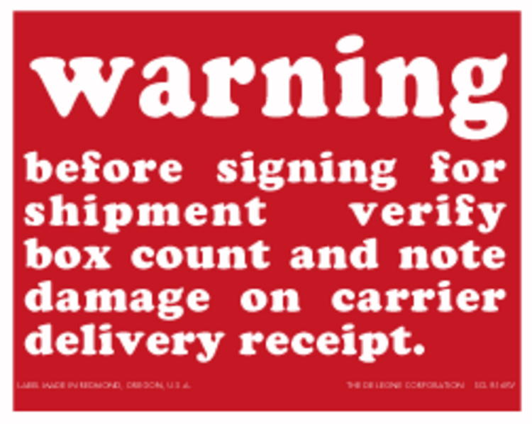 Warning Paper Labels White & Red Label Size: 4" x 5"  QTY: 1000 